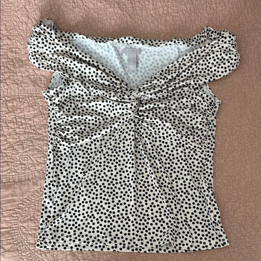 H&M Black and White Ruched Fitted Blouse